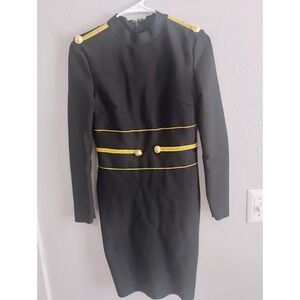 Preppy Black Bandage Bodycon Dress Size M Long Sleeve Collared Business Chic